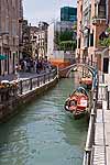 Gondolas in a canal in Venice, Italy