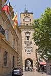 The clock tower at city hall in Aix-en-provence
