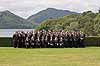 The band poses for a group photo at Muckross House in Killarney National Park