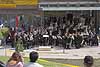 The band plays a concert in front of the sports centre in Grindelwald